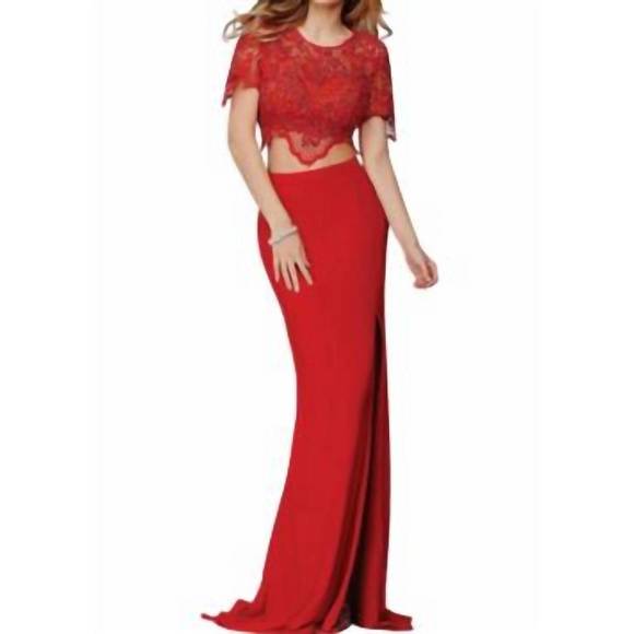 NEW JOVANI 2 piece lace top with skirt in red - Picture 1 of 3